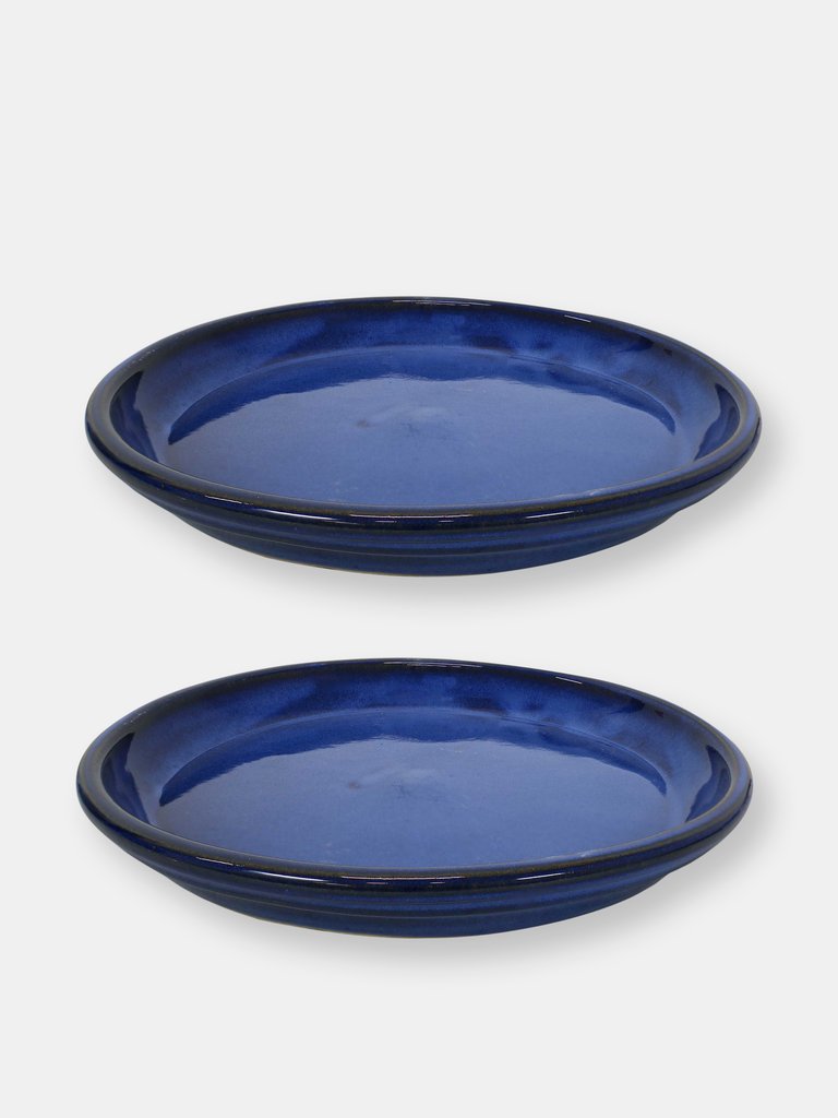 Glazed Ceramic Planter Saucers - Set of 2 - Imperial Blue