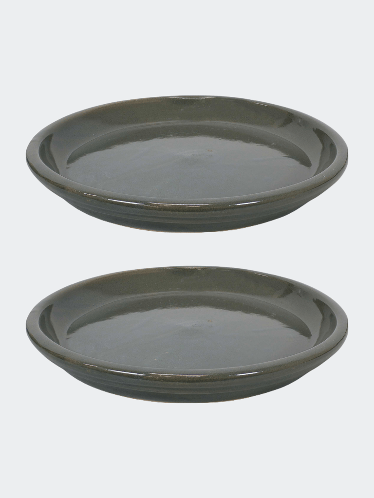 Glazed Ceramic Planter Saucers - Set of 2 - Gray