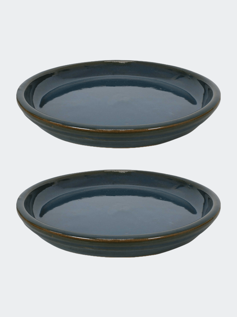 Glazed Ceramic Planter Saucers - Set of 2 - Forest Lake Green