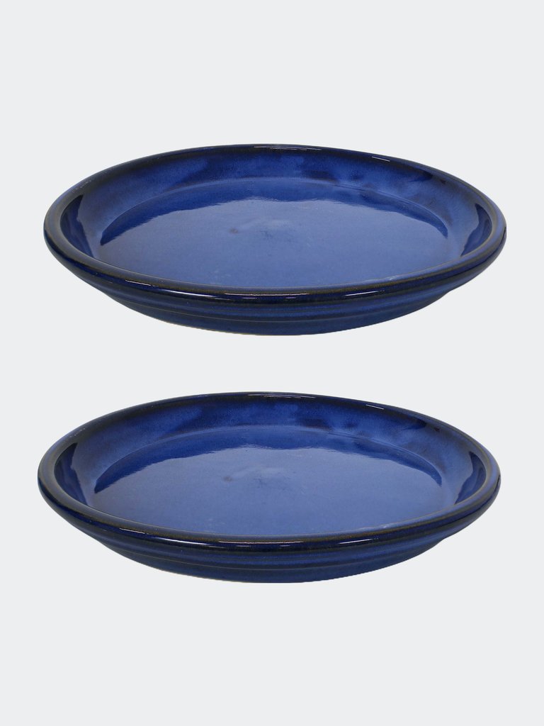 Glazed Ceramic Planter Saucers - Set of 2 - Imperial Blue