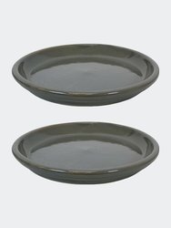 Glazed Ceramic Planter Saucers - Set of 2 - Gray