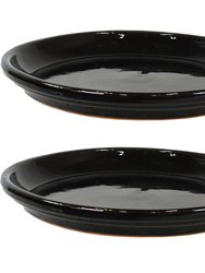 Glazed Ceramic Planter Saucers - Set of 2 - Black