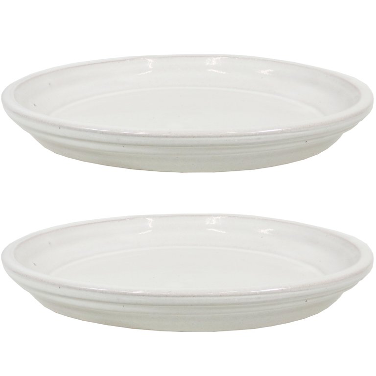 Glazed Ceramic Planter Saucers - Set of 2 - White