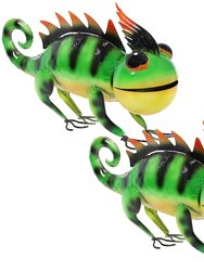 Greg And Gary The Green Chameleons Indoor/Outdoor Metal Statues - Green
