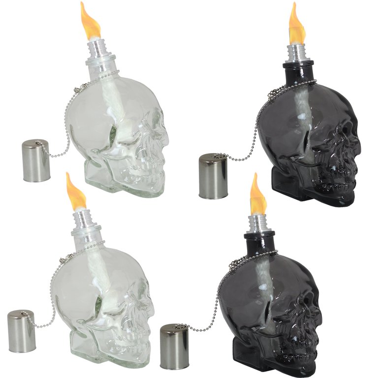 Grinning Skull Glass Tabletop Torches - Black