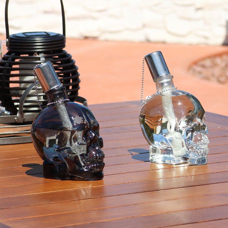 Grinning Skull Glass Tabletop Torches