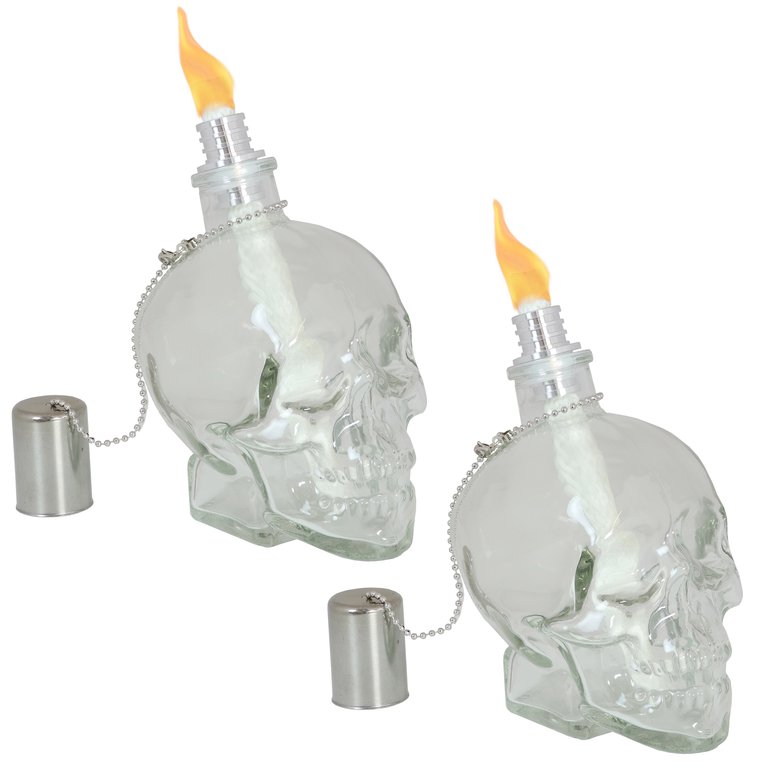 Grinning Skull Glass Tabletop Torches - Clear