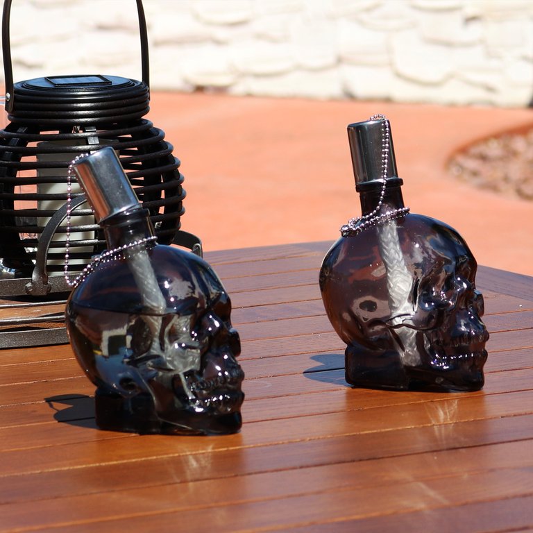 Grinning Skull Glass Tabletop Torches