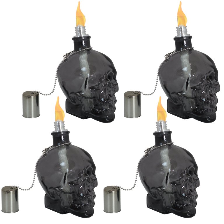 Grinning Skull Glass Tabletop Torches - Black