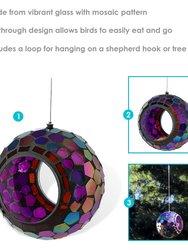 Hanging Bird Feeder Outdoor Round Glass Mosaic Design for Garden