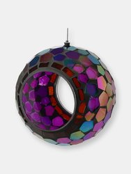 Hanging Bird Feeder Outdoor Round Glass Mosaic Design for Garden - Purple