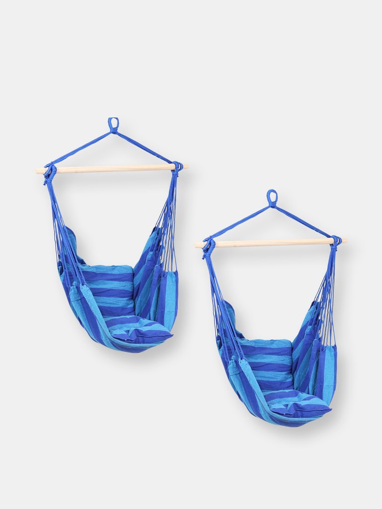 Hanging Hammock Chair Swing Seat Outdoor Oasis Ocean Breeze 2 Cushions 2-Pack - Blue