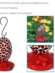 Hanging Hummingbird Feeder Outdoor Red Mosaic Glass Flower Design