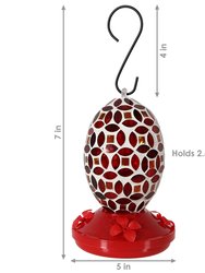 Hanging Hummingbird Feeder Outdoor Red Mosaic Glass Flower Design