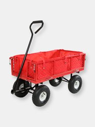 Heavy Duty Steel Garden Utility Cart and Liner Folding Sides 400lb - Red