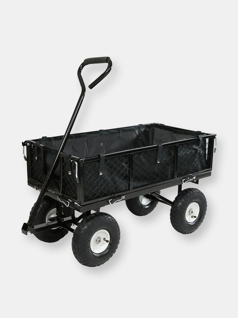 Heavy Duty Steel Garden Utility Cart and Liner Folding Sides 400lb - Black