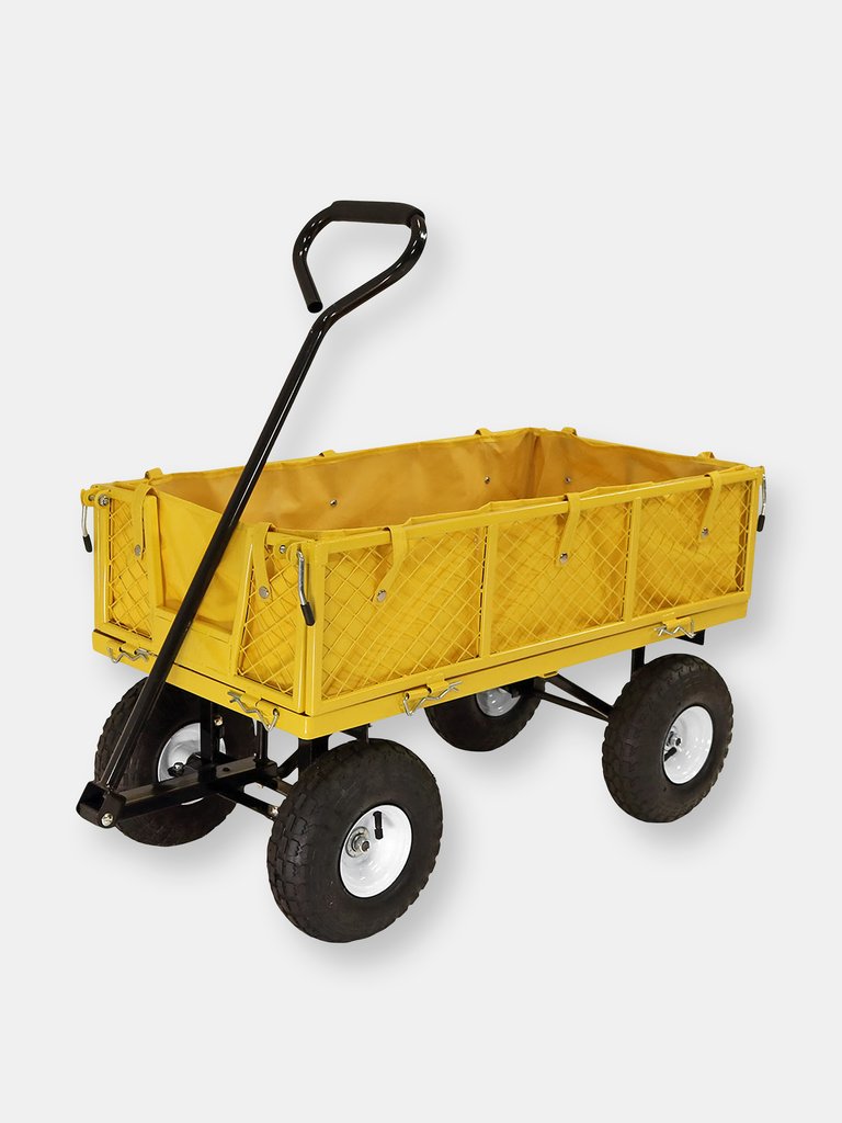 Heavy Duty Steel Garden Utility Cart and Liner Folding Sides 400lb - Yellow