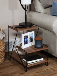 Indoor 3-Tiered Wire Accent Table With Faux Woodgrain Tabletops