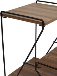 Indoor 3-Tiered Wire Accent Table With Faux Woodgrain Tabletops