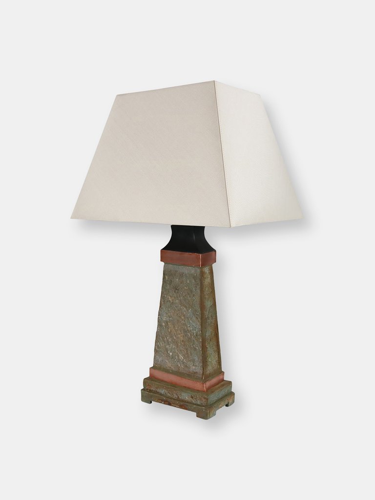 Indoor-Outdoor Copper Trimmed Slate Table Lamp - Electric - 30" - Grey