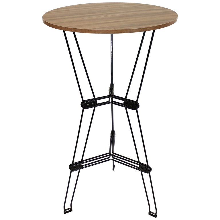 Indoor Steel Bar Table With Faux Woodgrain Tabletop - Black