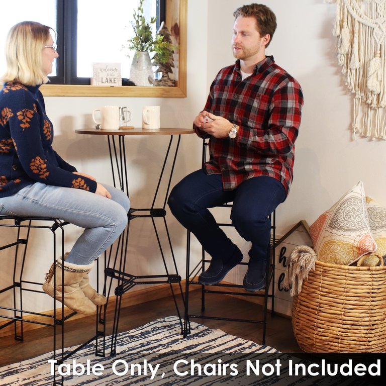 Indoor Steel Bar Table With Faux Woodgrain Tabletop