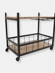 Industrial Rolling Bar Cart with Wine Storage Rack - 35-Inch