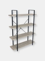 Industrial Style 4-Tier Bookshelf With Wood Veneer Shelves - Oak Grey