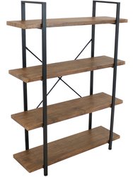 Industrial Style 4-Tier Bookshelf With Wood Veneer Shelves - Brown