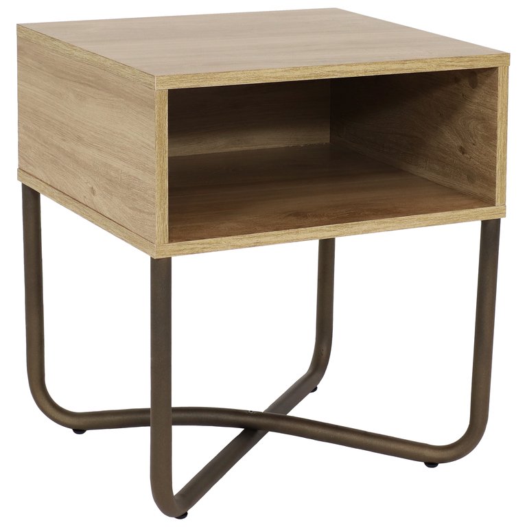 Industrial-Style MDP Side Table With Shelf - 19.75" - Light Brown