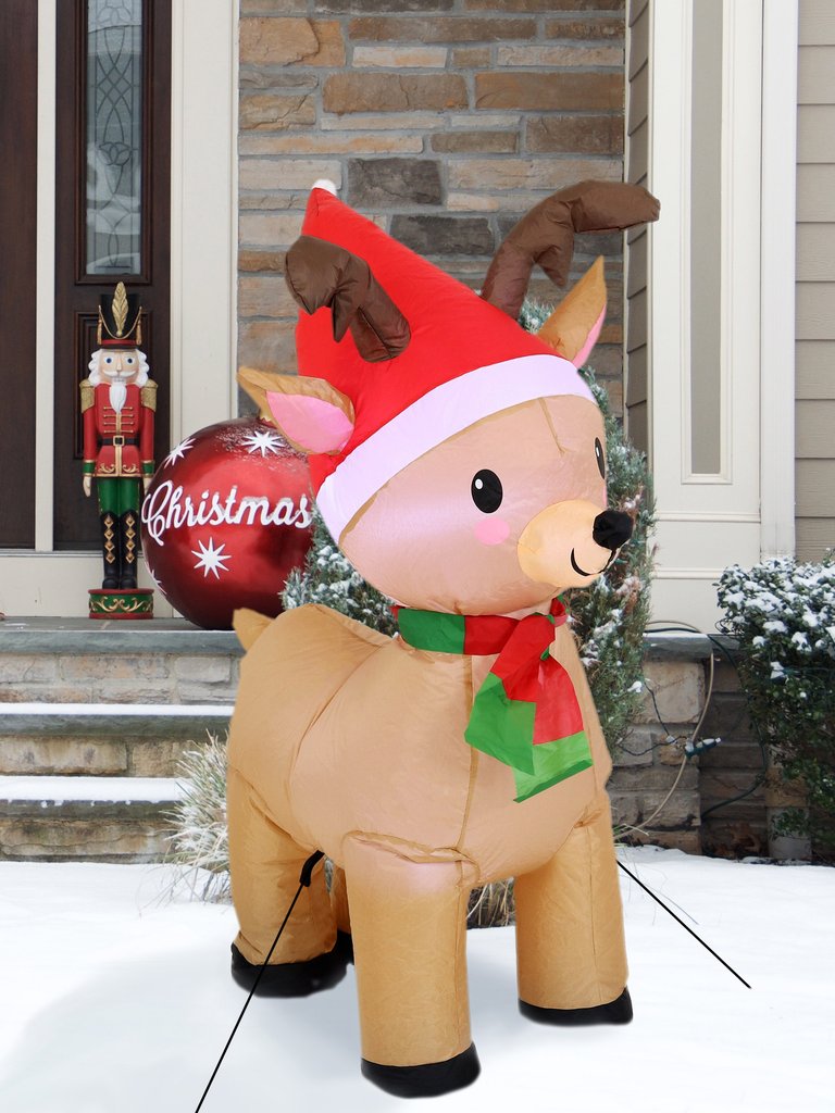 Inflatable Christmas Decoration - 3.5-Foot Santa's Cheerful Reindeer