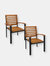 Julian Set of 2 Acacia Wood and Steel Outdoor Patio Armchairs - Brown/Black