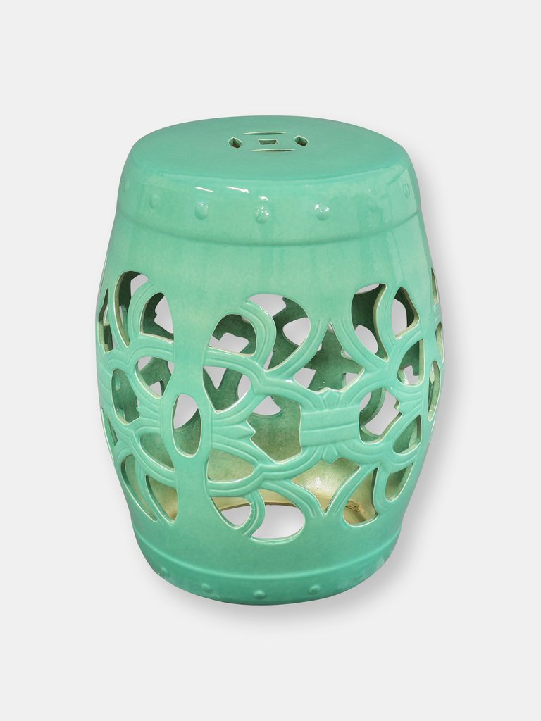 Knotted Quatrefoil Ceramic Garden Stool 18" Jade Green Plant Stand Side Table - Green