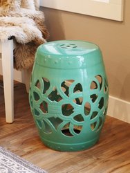 Knotted Quatrefoil Ceramic Garden Stool 18" Jade Green Plant Stand Side Table