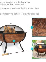 Large Copper Finish Outdoor Fire Pit Bowl with Screen