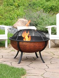 Large Copper Finish Outdoor Fire Pit Bowl with Screen