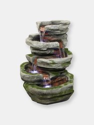 Lighted Cobblestone Outdoor Water Fountain Water Feature w/ LED  - 31" - Light Brown