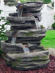 Lighted Cobblestone Outdoor Water Fountain Water Feature w/ LED  - 31"