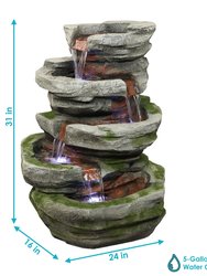 Lighted Cobblestone Outdoor Water Fountain Water Feature w/ LED  - 31"