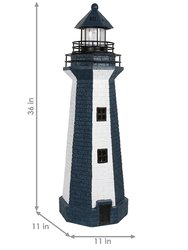 Lighthouse with LED Solar Light Statue Outdoor Garden Decor Lawn 36" Blue Stripe