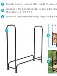 Log Rack 4' Black Steel Outdoor Firewood Stacker Storage Holder