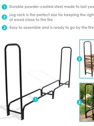 Log Rack 4' Black Steel Outdoor Firewood Stacker Storage Holder