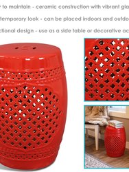 Marrakesh Lattice Ceramic Garden Stool 17.75" Red Plant Stand Side Table