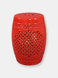 Marrakesh Lattice Ceramic Garden Stool 17.75" Red Plant Stand Side Table - Red