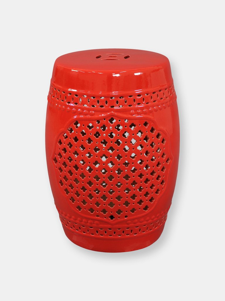 Marrakesh Lattice Ceramic Garden Stool 17.75" Red Plant Stand Side Table - Red