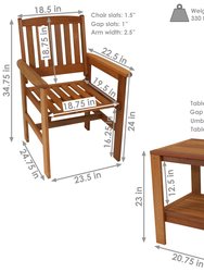 Meranti Wood 3-Piece Outdoor Patio Conversation Set - Teak Oil Finish