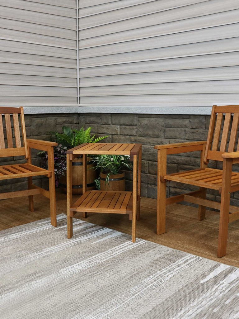 Meranti Wood 3-Piece Outdoor Patio Conversation Set - Teak Oil Finish