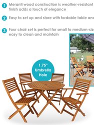 Meranti Wood 5-Piece Outdoor Folding Patio Dining Set