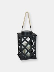 Modern Crosshatch Outdoor Solar LED Candle Lantern - Black