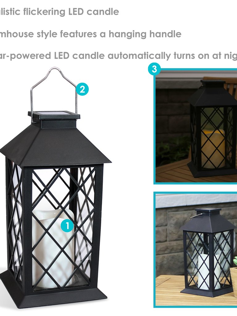 Modern Crosshatch Outdoor Solar LED Candle Lantern